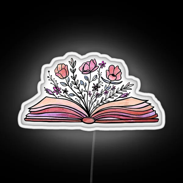 Floral Book Lover Reading Book RGB Neon Sign