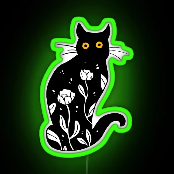 Floral Cat Illustration RGB Neon Sign