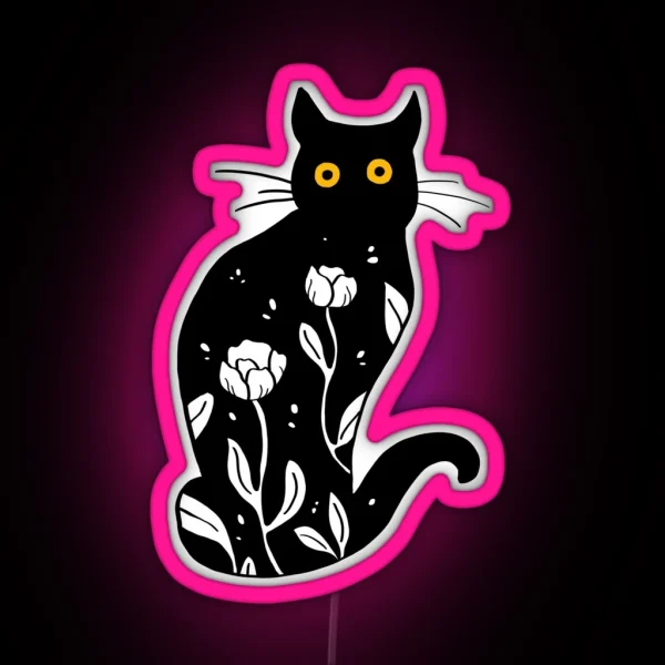 Floral Cat Illustration RGB Neon Sign