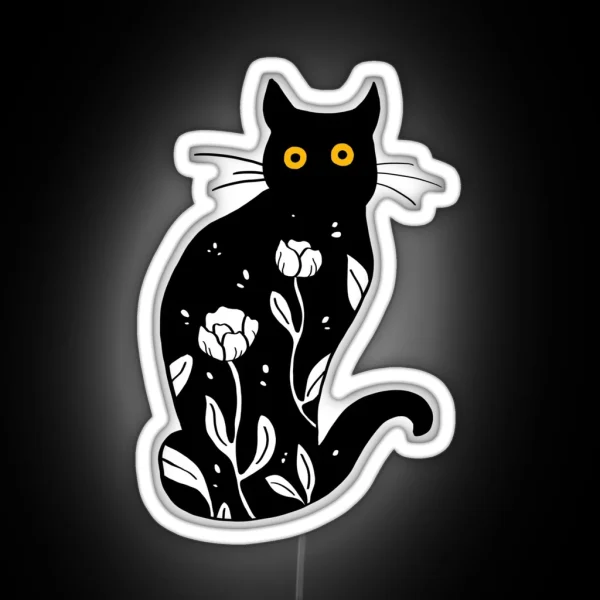 Floral Cat Illustration RGB Neon Sign