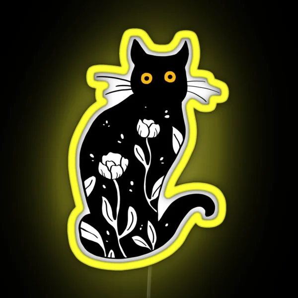 Floral Cat Illustration RGB Neon Sign