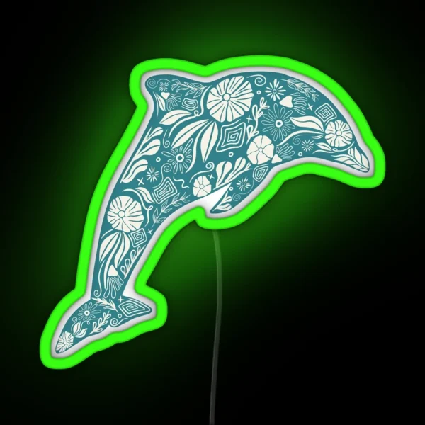 Floral Dolphin Friend RGB Neon Sign