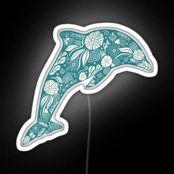 Floral Dolphin Friend RGB Neon Sign