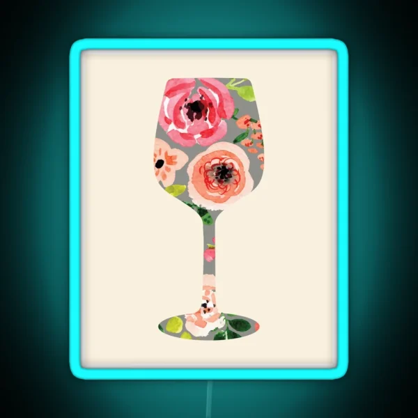 Floral Wine Glass RGB Neon Sign