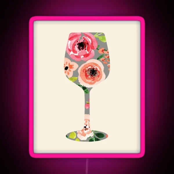 Floral Wine Glass RGB Neon Sign