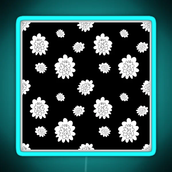 Flower Abstract Simple Line Black Seamless Pattern RGB Neon Sign