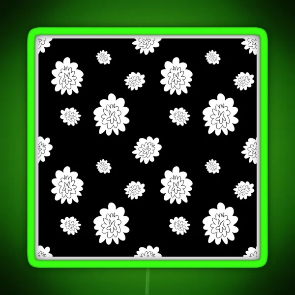Flower Abstract Simple Line Black Seamless Pattern RGB Neon Sign