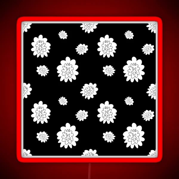 Flower Abstract Simple Line Black Seamless Pattern RGB Neon Sign