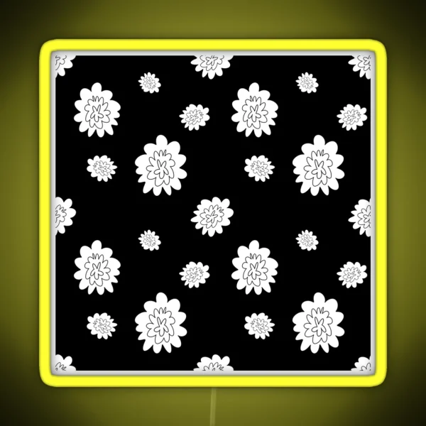 Flower Abstract Simple Line Black Seamless Pattern RGB Neon Sign