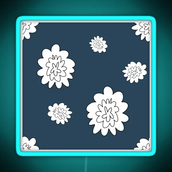 Flower Abstract Simple Lines Blue Seamless RGB Neon Sign