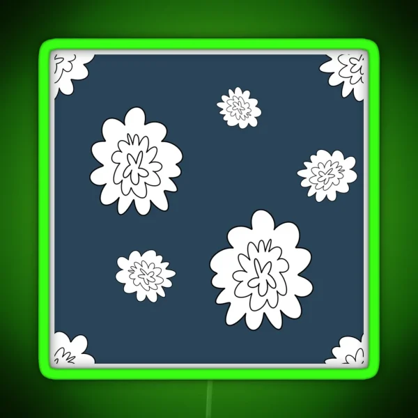 Flower Abstract Simple Lines Blue Seamless RGB Neon Sign