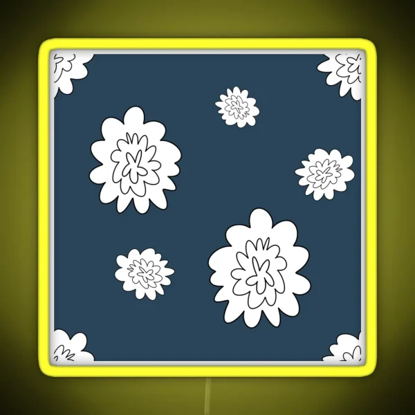 Flower Abstract Simple Lines Blue Seamless RGB Neon Sign