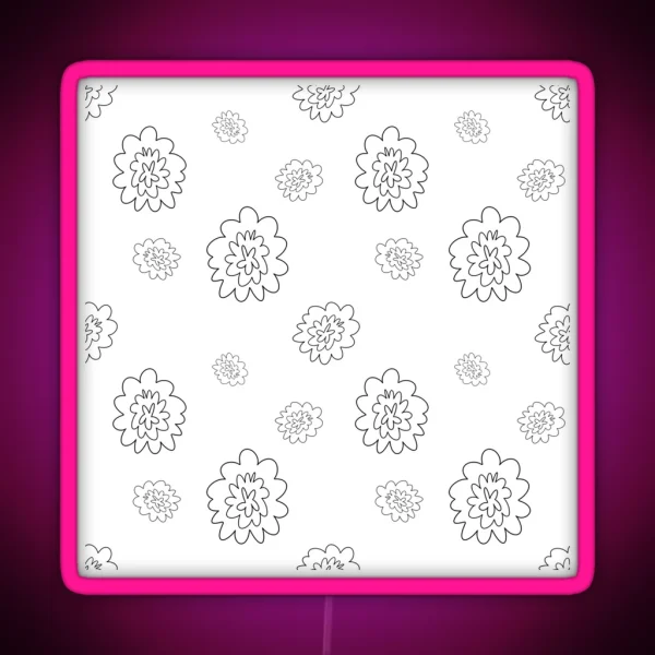 Flower Abstract Simple Lines Cute Seamless Pattern RGB Neon Sign