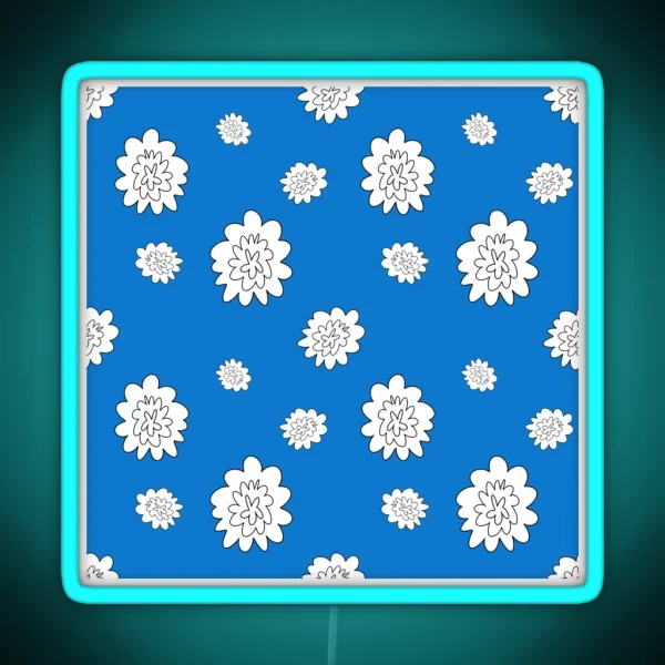 Flower Abstract Simple Lines Neon Blue Pattern RGB Neon Sign