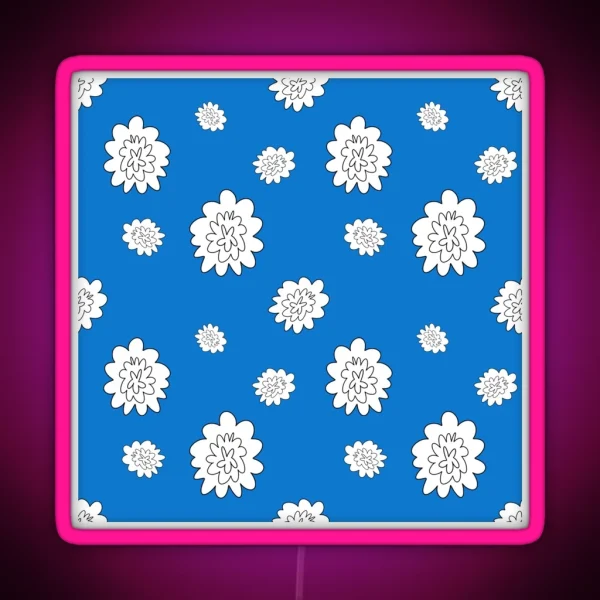 Flower Abstract Simple Lines Neon Blue Pattern RGB Neon Sign