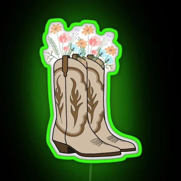 Flower Cowgirl Boots Led RGB Neon Sign