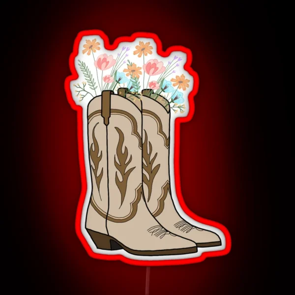 Flower Cowgirl Boots Led RGB Neon Sign
