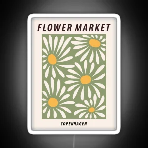 Flower Market Poster Copenhagen Posters Aesthetic Flower Art Chamomile Daisy Art Print Floral Art RGB Neon Sign