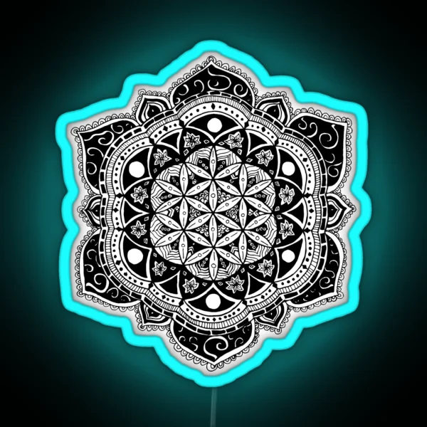 Flower Of Life Mandala Sacred Geometry Hand Drawn Design RGB Neon Sign