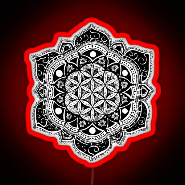 Flower Of Life Mandala Sacred Geometry Hand Drawn Design RGB Neon Sign