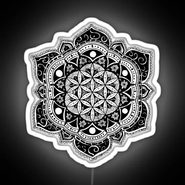 Flower Of Life Mandala Sacred Geometry Hand Drawn Design RGB Neon Sign