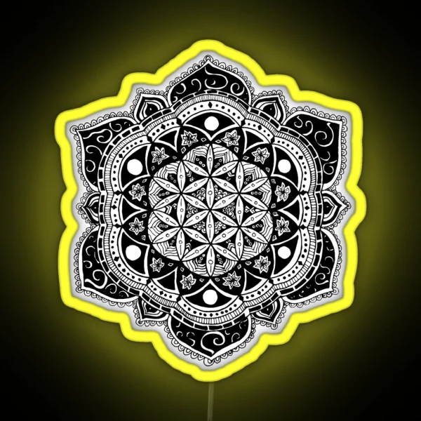 Flower Of Life Mandala Sacred Geometry Hand Drawn Design RGB Neon Sign
