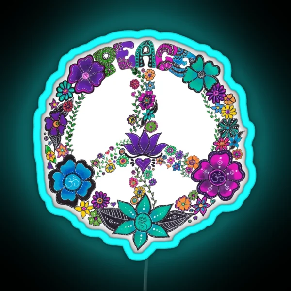 Flower Peace Sign RGB Neon Sign