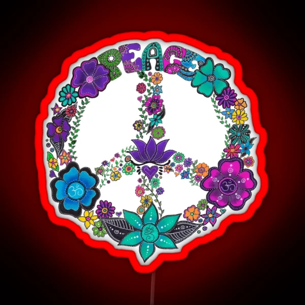 Flower Peace Sign RGB Neon Sign