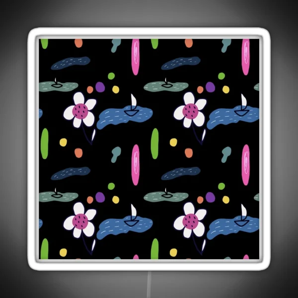 Flower Sea Doodle Black Abstract Seamless Pattern RGB Neon Sign