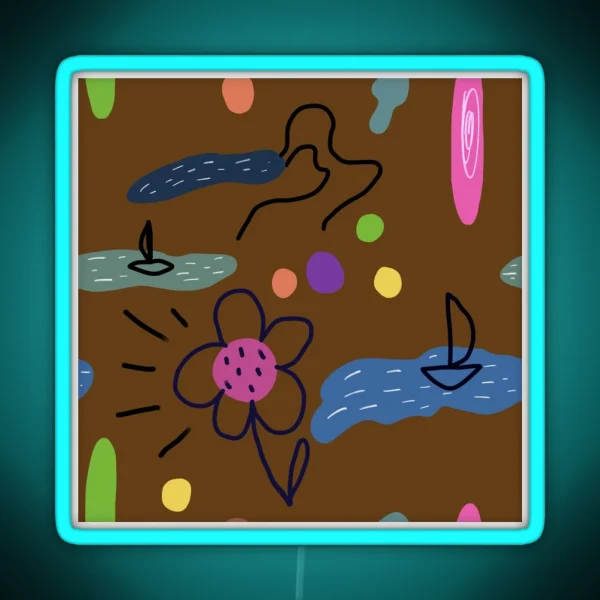 Flower Sea Scribble Cute Abstract Brown Pattern RGB Neon Sign