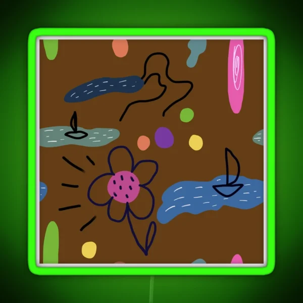 Flower Sea Scribble Cute Abstract Brown Pattern RGB Neon Sign
