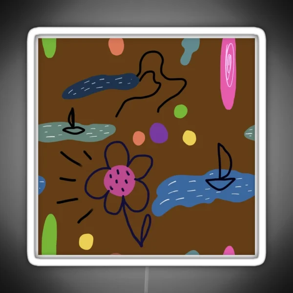 Flower Sea Scribble Cute Abstract Brown Pattern RGB Neon Sign