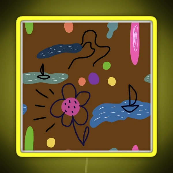 Flower Sea Scribble Cute Abstract Brown Pattern RGB Neon Sign