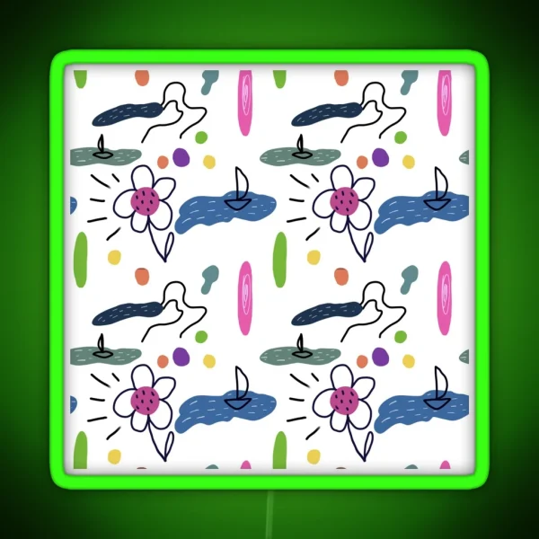 Flower Sea Scribble Cute Abstract Seamless Pattern RGB Neon Sign