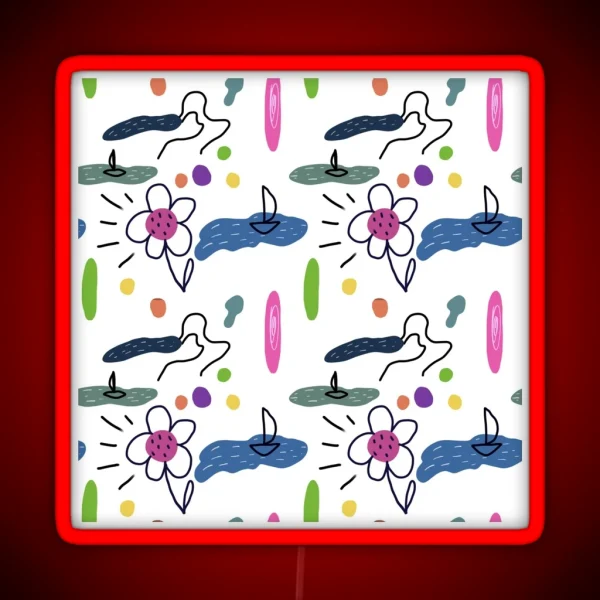 Flower Sea Scribble Cute Abstract Seamless Pattern RGB Neon Sign