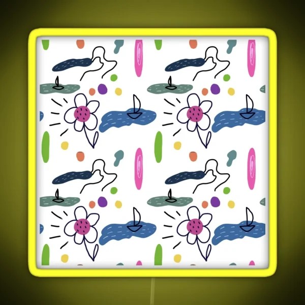 Flower Sea Scribble Cute Abstract Seamless Pattern RGB Neon Sign