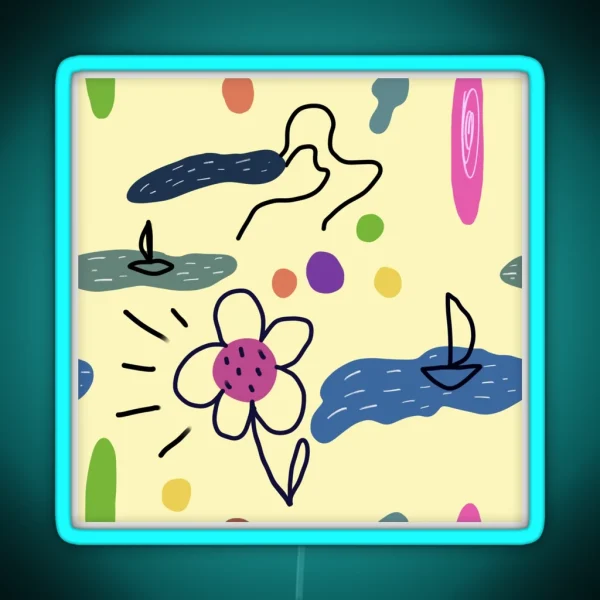 Flower Sea Scribble Cute Abstract Yellow RGB Neon Sign