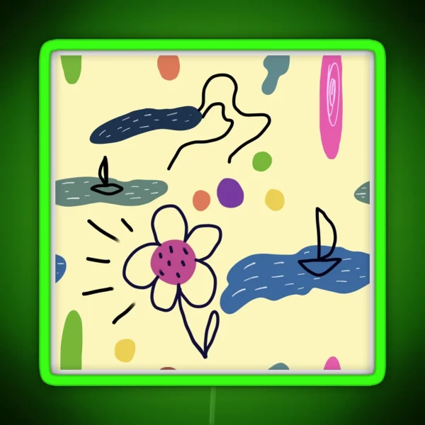 Flower Sea Scribble Cute Abstract Yellow RGB Neon Sign