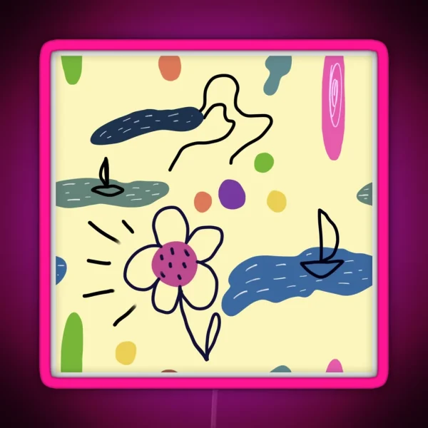 Flower Sea Scribble Cute Abstract Yellow RGB Neon Sign