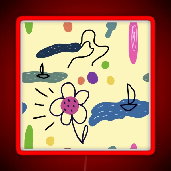 Flower Sea Scribble Cute Abstract Yellow RGB Neon Sign