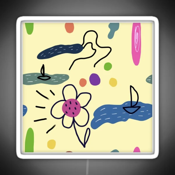 Flower Sea Scribble Cute Abstract Yellow RGB Neon Sign
