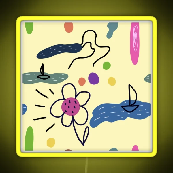 Flower Sea Scribble Cute Abstract Yellow RGB Neon Sign