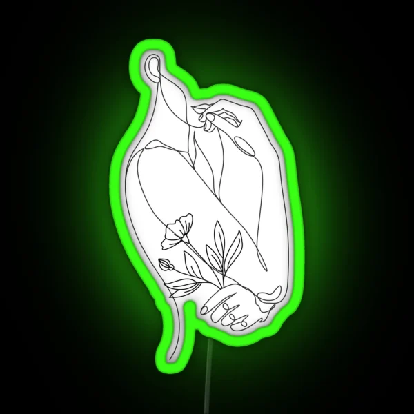 Flower With Woman Line Illustration Line Drawing One Line Nature Face RGB Neon Sign