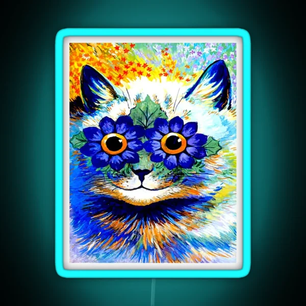 FLOWERED CAT Vintage Psychedelic Abstract Louis Wain RGB Neon Sign