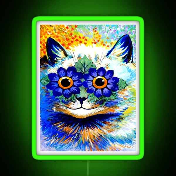 FLOWERED CAT Vintage Psychedelic Abstract Louis Wain RGB Neon Sign