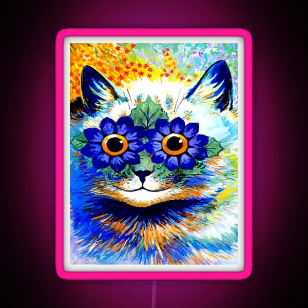 FLOWERED CAT Vintage Psychedelic Abstract Louis Wain RGB Neon Sign