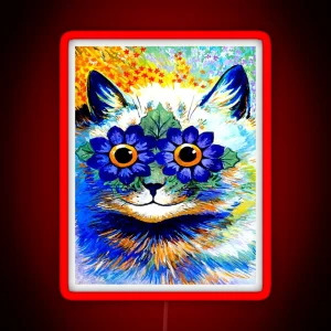 FLOWERED CAT Vintage Psychedelic Abstract Louis Wain Print RGB Neon Sign