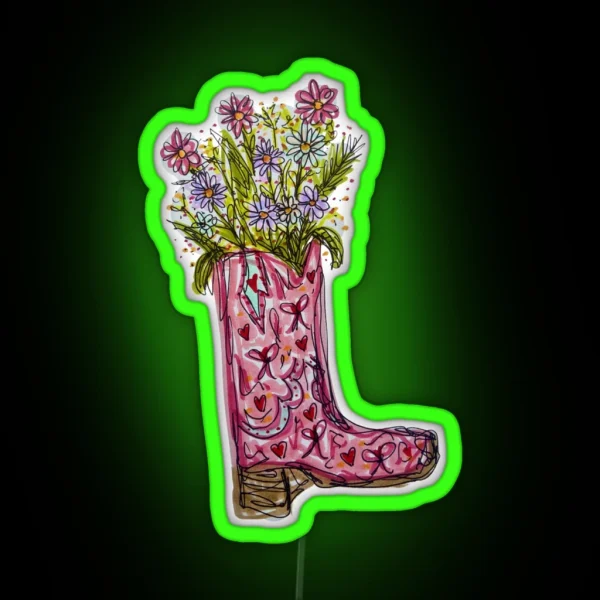 Flowers In Pink Cowboy Boot RGB Neon Sign