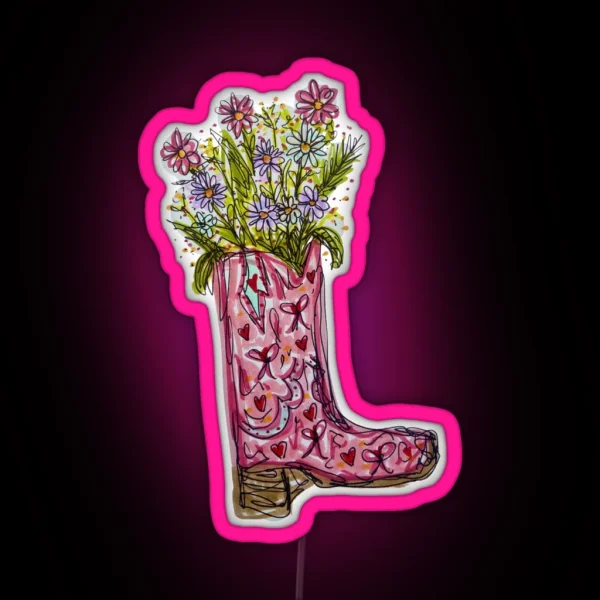 Flowers In Pink Cowboy Boot RGB Neon Sign