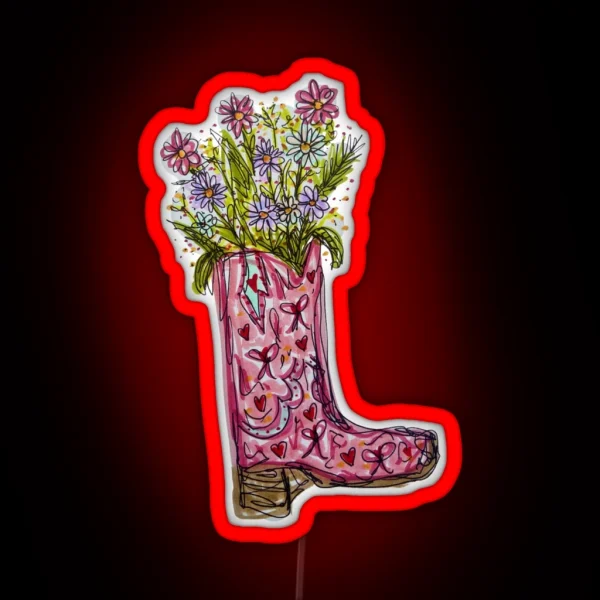 Flowers In Pink Cowboy Boot RGB Neon Sign